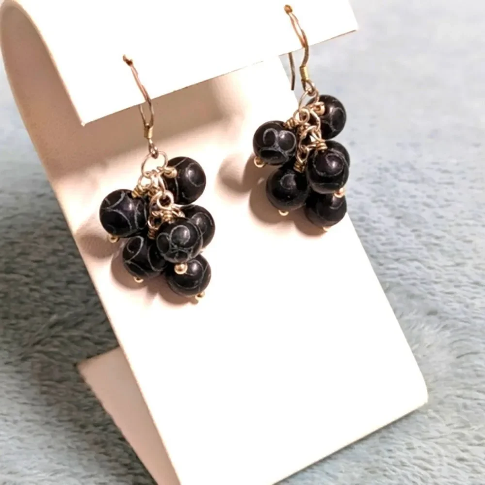 Vintage Artisan Made Carved Ceramic Bead Dangle Earrings on Sterling Silver - Picture 10 of 10